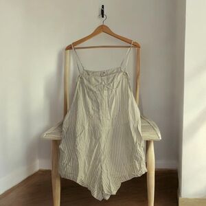 Billabong Overall Romper Green & White Stripes Size XL